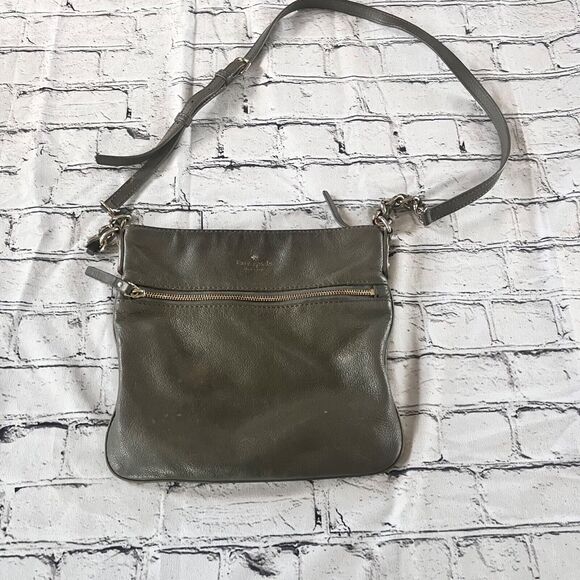 kate spade Handbags - Kate Spade Sling Bag Crossbody Gray Leather Logo Zipper Adjustable Strap